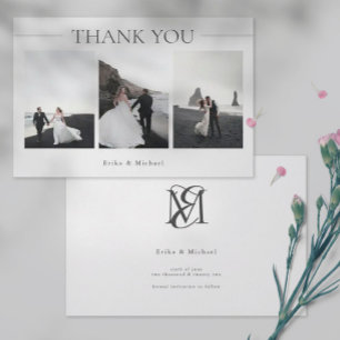 Simple Modern Typography 3 Photos Wedding Thank You Card