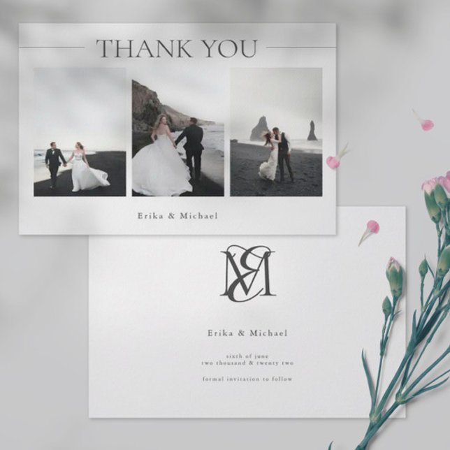 Simple Modern Typography 3 Photos Wedding Thank You Card (Creator Uploaded)