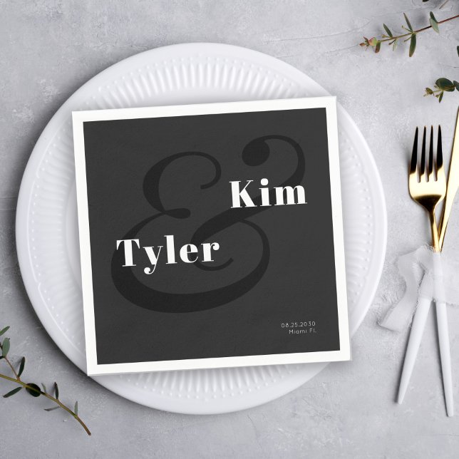 Simple modern typography black and white wedding napkin (Creator Uploaded)