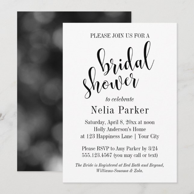 Simple Modern Typography Bridal Shower 1 Invitation (Front/Back)