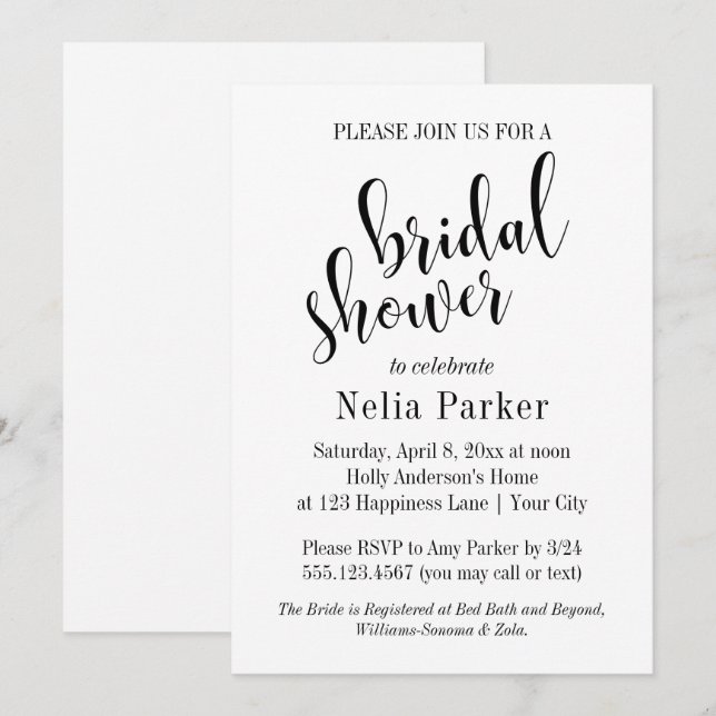 Simple Modern Typography Bridal Shower 1 Invitation (Front/Back)