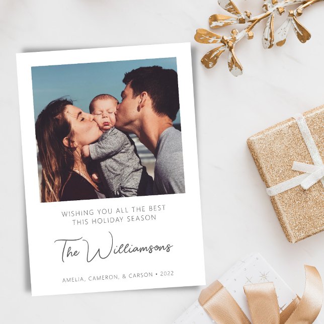Simple Modern Typography Custom Greeting Photo Holiday Card (Creator Uploaded)