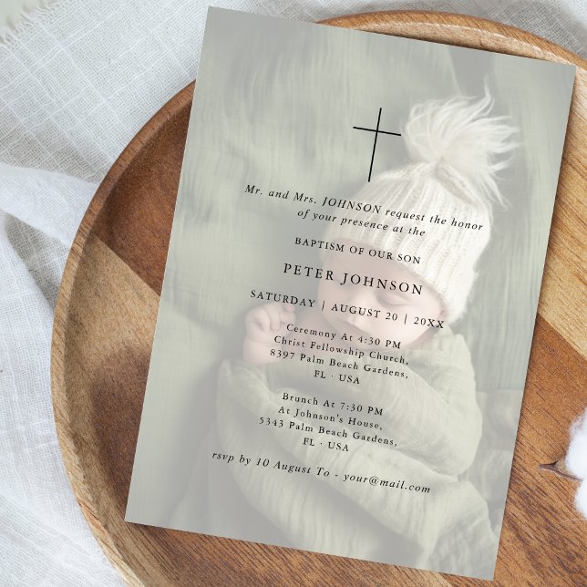 Simple Modern Typography Faded Photo Baptism Invitation (Creator Uploaded)