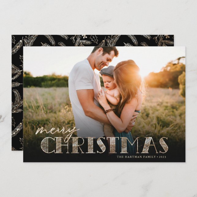 Simple Modern Typography Gold Christmas Photo Holiday Card (Front/Back)