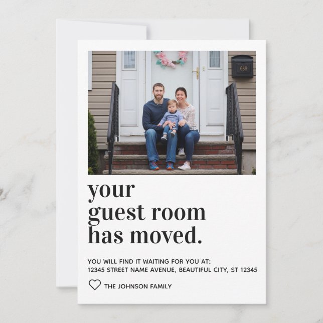 Simple Modern Typography Guest Room Photo Moving Announcement (Front)