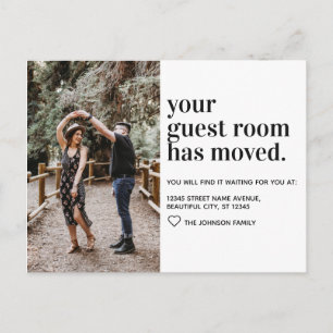 Simple Modern Typography Guest Room Photo Moving Announcement Postcard