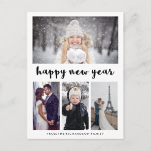 Simple Modern Typography Happy New Year with Photo Holiday Postcard