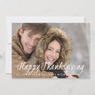 Simple Modern Typography Happy Thanksgiving Photo Holiday Card