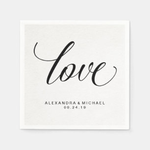 Simple Modern Typography Love on Watercolor Paper Napkin