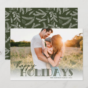 Simple Modern Typography Olive Happy Photo Holiday Card