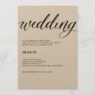 Simple Modern Typography on Kraft Paper Invitation