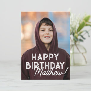 Simple Modern Typography Photo Birthday Greeting Card