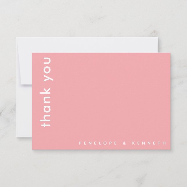 Simple Modern Typography Pink Custom Wedding  Thank You Card (Front)