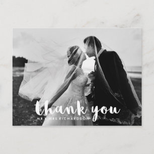 Simple Modern Typography   Wedding Photo Thank You Postcard