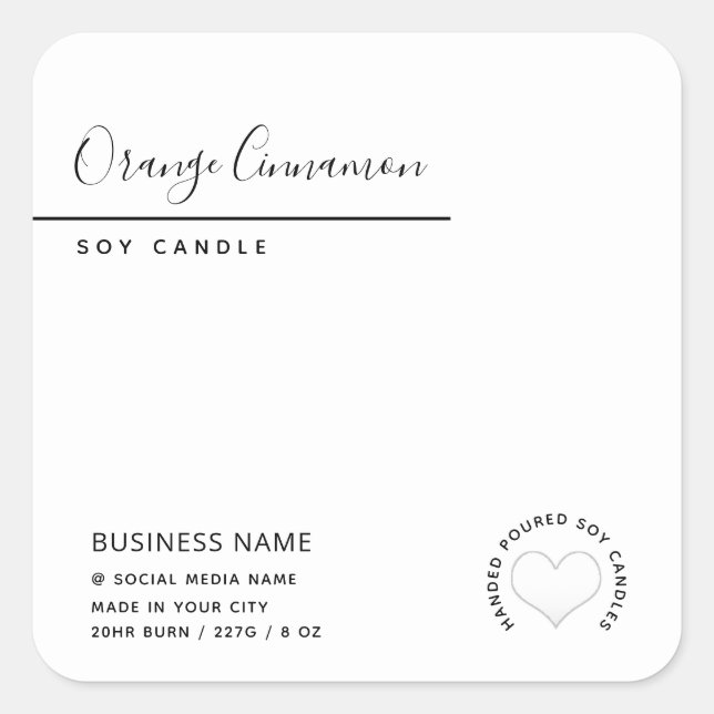 Simple modern  typography white heart  candle  square sticker (Front)