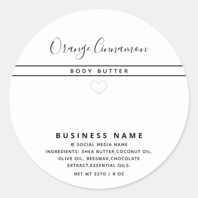 Simple modern  typography white heart   classic round sticker (Front)