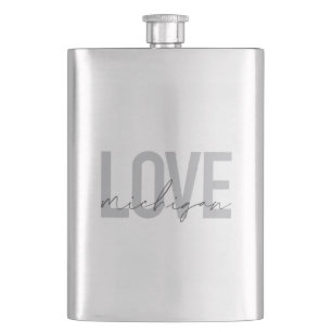 Simple, modern, urban, cool design Love Michigan Hip Flask