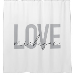 Simple, modern, urban, cool design Love Michigan Shower Curtain
