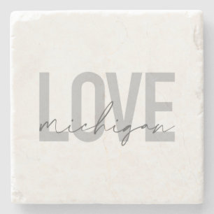 Simple, modern, urban, cool design Love Michigan Stone Coaster