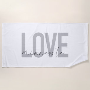 Simple, modern, urban, cool design Love Minnesota Beach Towel