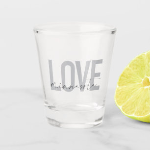 Simple, modern, urban, cool design Love Minnesota Shot Glass