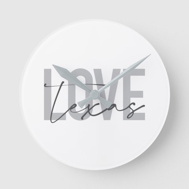 Simple, modern, urban, cool design Love Texas Round Clock (Front)