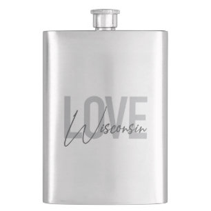 Simple, modern, urban, cool design Love Wisconsin Hip Flask
