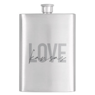 Simple, modern, urban, cool design of Love Kansas Hip Flask