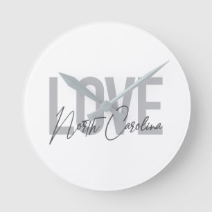 Simple, modern, urban design Love North Carolina Round Clock