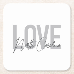Simple, modern, urban design Love North Carolina Square Paper Coaster