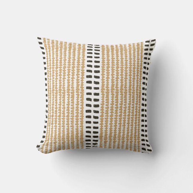 Simple modern versatile stripes yellow black contr cushion (Front)
