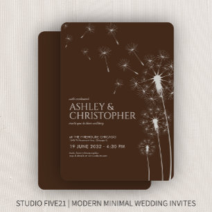 Simple Modern Walnut Brown Dandelion Wedding Invitation