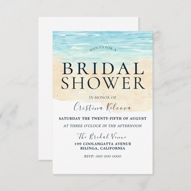 Simple Modern Watercolor Beach Bridal Shower Invitation (Front/Back)