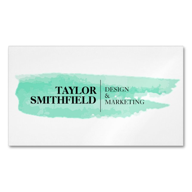 Simple Modern Watercolor Brush Stroke Magnetic Business Card (Front)