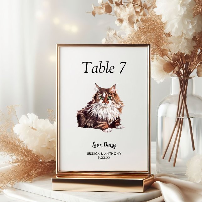 Simple Modern Watercolor Cat Wedding  Table Number (Creator Uploaded)