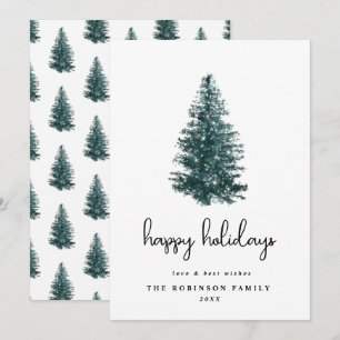 Simple Modern Watercolor Christmas tree Holiday Card