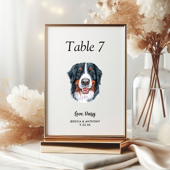Simple Modern Watercolor Dog Wedding  Table Number (Creator Uploaded)
