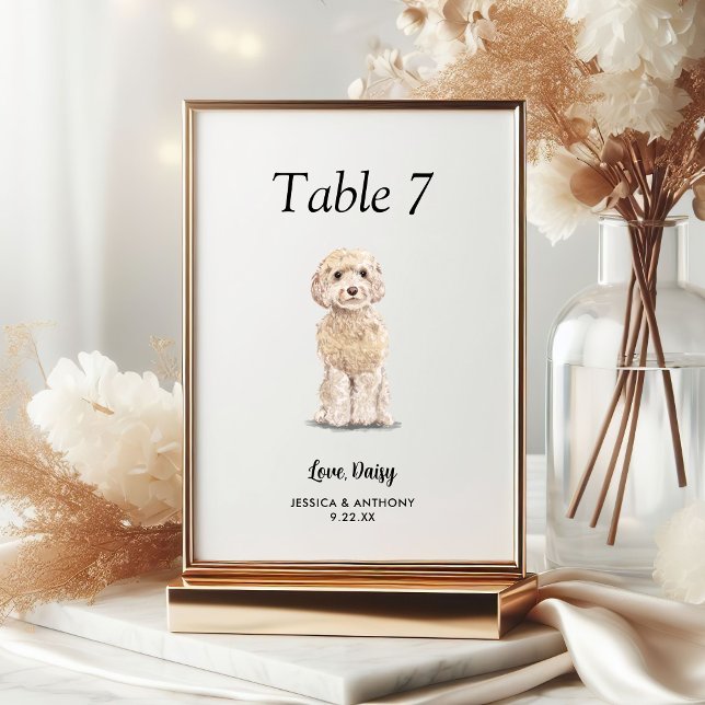 Simple Modern Watercolor Dog Wedding  Table Number (Creator Uploaded)