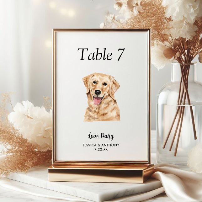 Simple Modern Watercolor Dog Wedding  Table Number (Creator Uploaded)