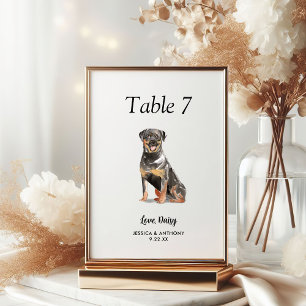 Simple Modern Watercolor Dog Wedding  Table Number