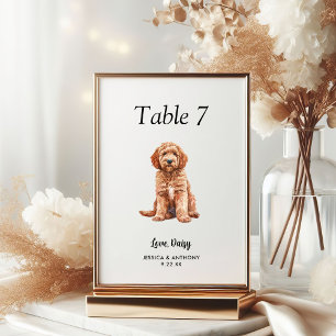 Simple Modern Watercolor Dog Wedding  Table Number