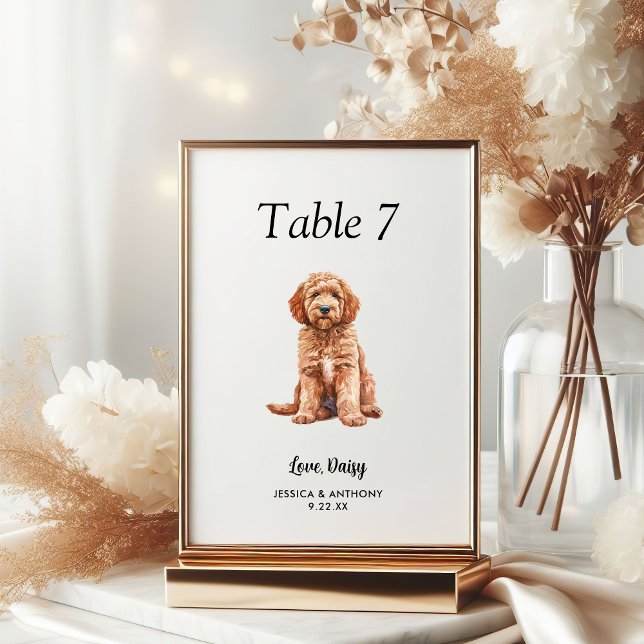 Simple Modern Watercolor Dog Wedding  Table Number (Creator Uploaded)