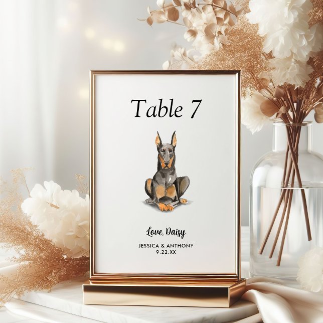 Simple Modern Watercolor Dog Wedding  Table Number (Creator Uploaded)