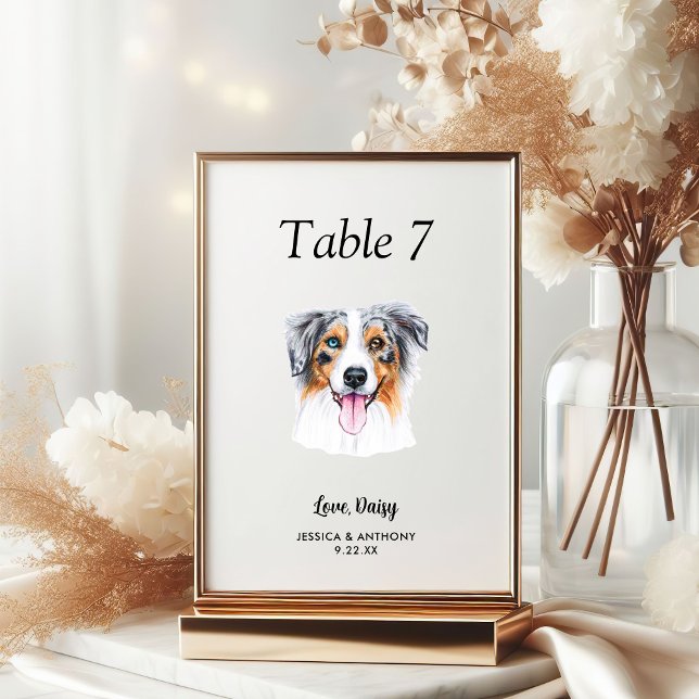 Simple Modern Watercolor Dog Wedding  Table Number (Creator Uploaded)