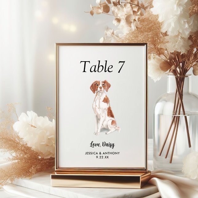 Simple Modern Watercolor Dog Wedding  Table Number (Creator Uploaded)