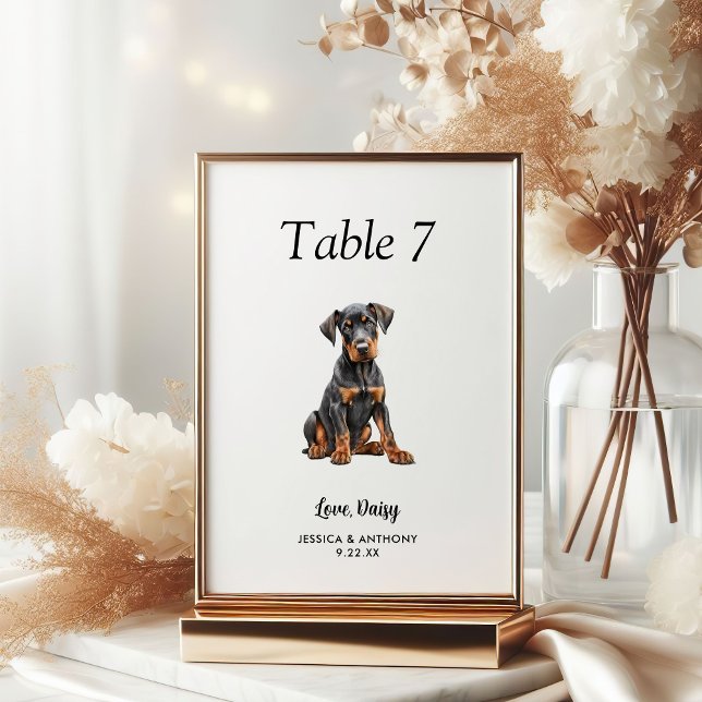 Simple Modern Watercolor Dog Wedding  Table Number (Creator Uploaded)