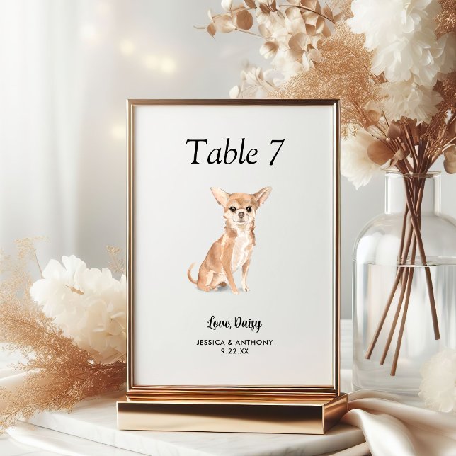 Simple Modern Watercolor Dog Wedding  Table Number (Creator Uploaded)