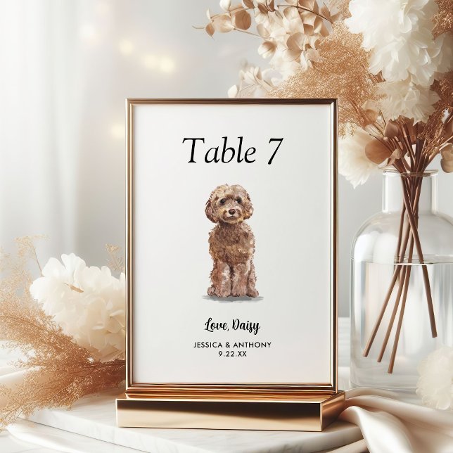 Simple Modern Watercolor Dog Wedding  Table Number (Creator Uploaded)