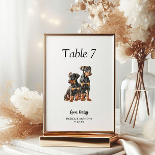 Simple Modern Watercolor Dog Wedding  Table Number