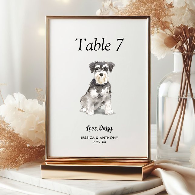 Simple Modern Watercolor Dog Wedding  Table Number (Creator Uploaded)